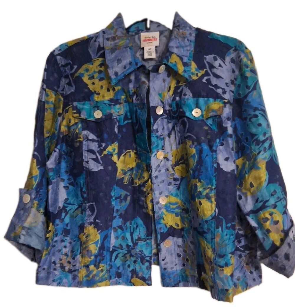 Women's Ruby Rd. Petite Long Sleeve Roll Tab Top Blouse Size 16P Jacket